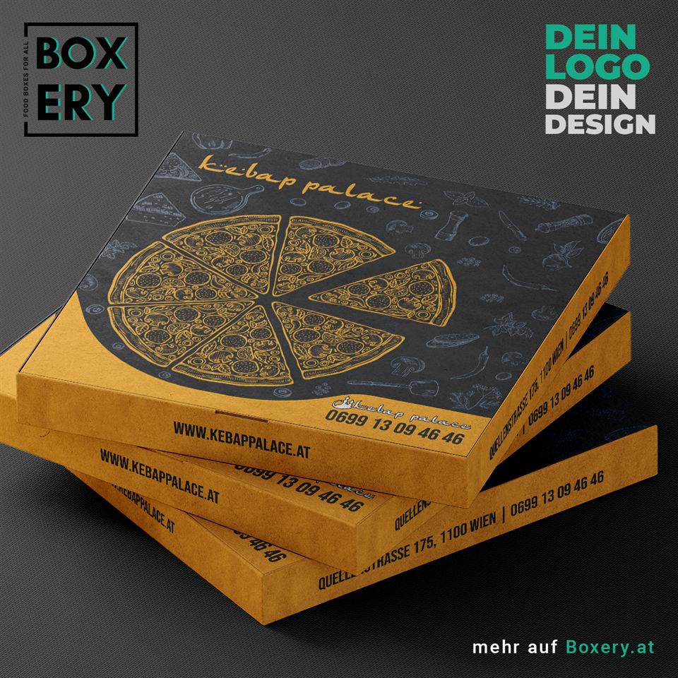 Naturbrauner Pizzakarton mit dunklem Pizza-Motiv